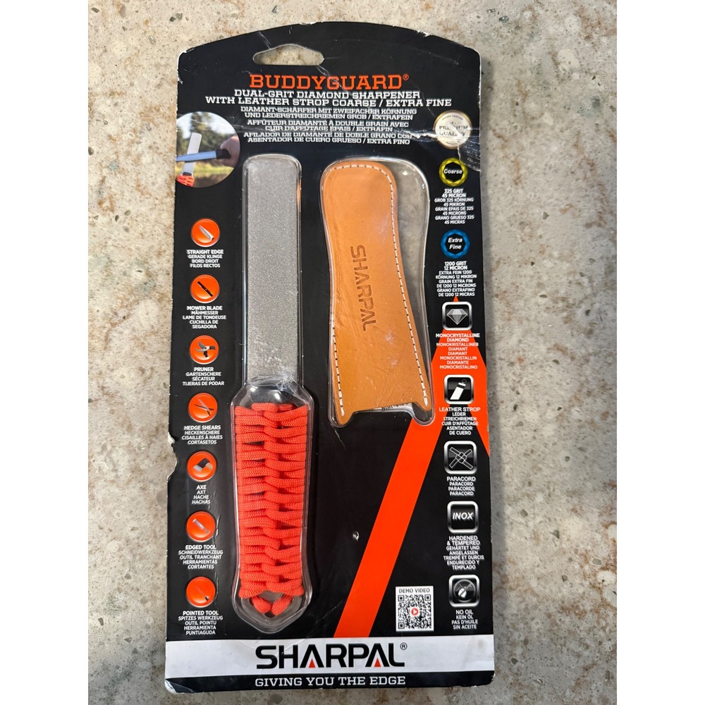 Sharpal 181N Buddyguard Dual-Grit Diamond Sharpener with Leather Strop Orange